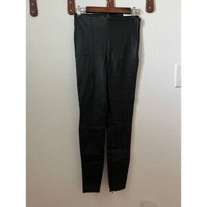 Zara Faux Leather Seamed Side Zip Legging Womens Medium Mid Rise Stretch‎ Black